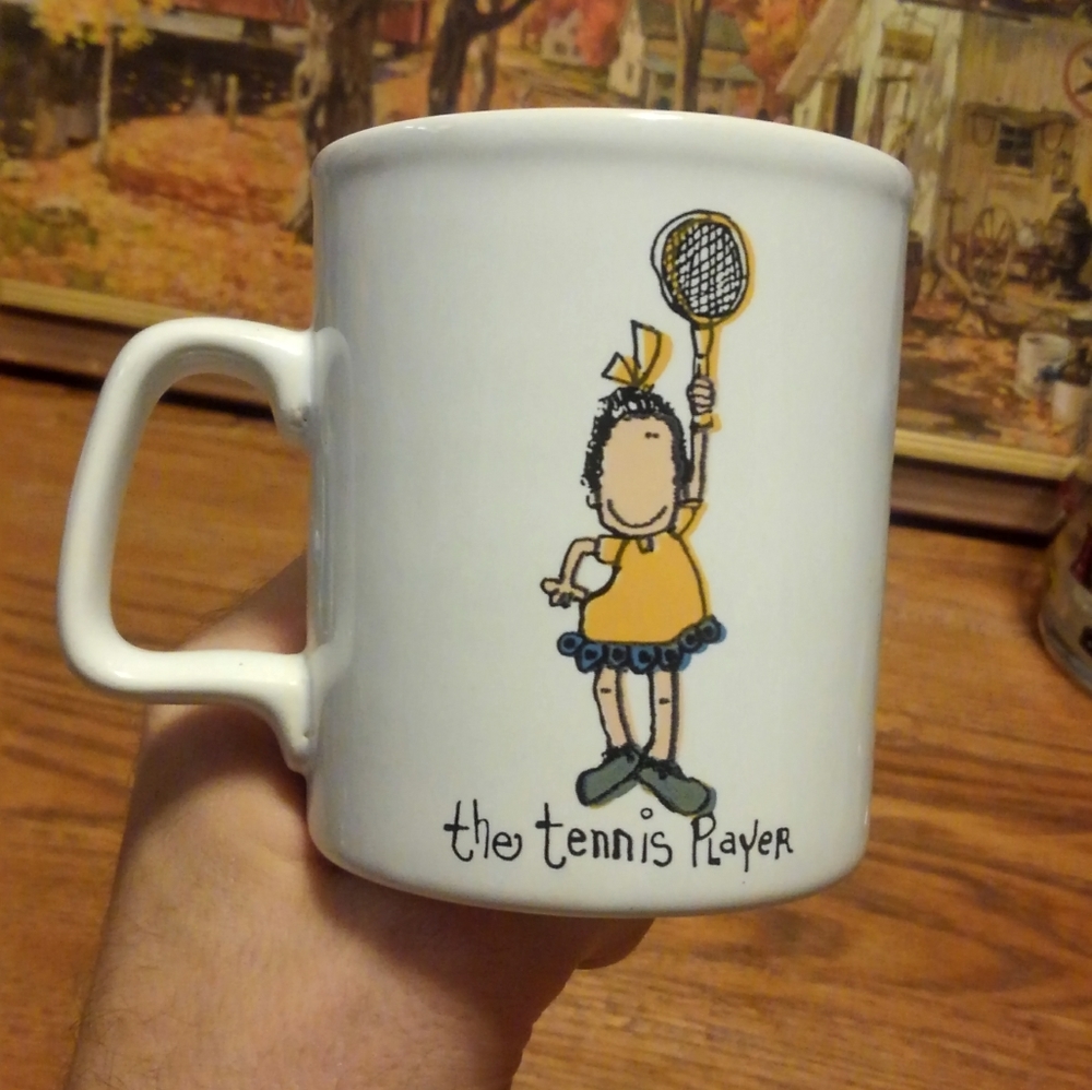 🎾 Vtg 1975 Tennis Player ☕ Coffee Mug Kiln Craft